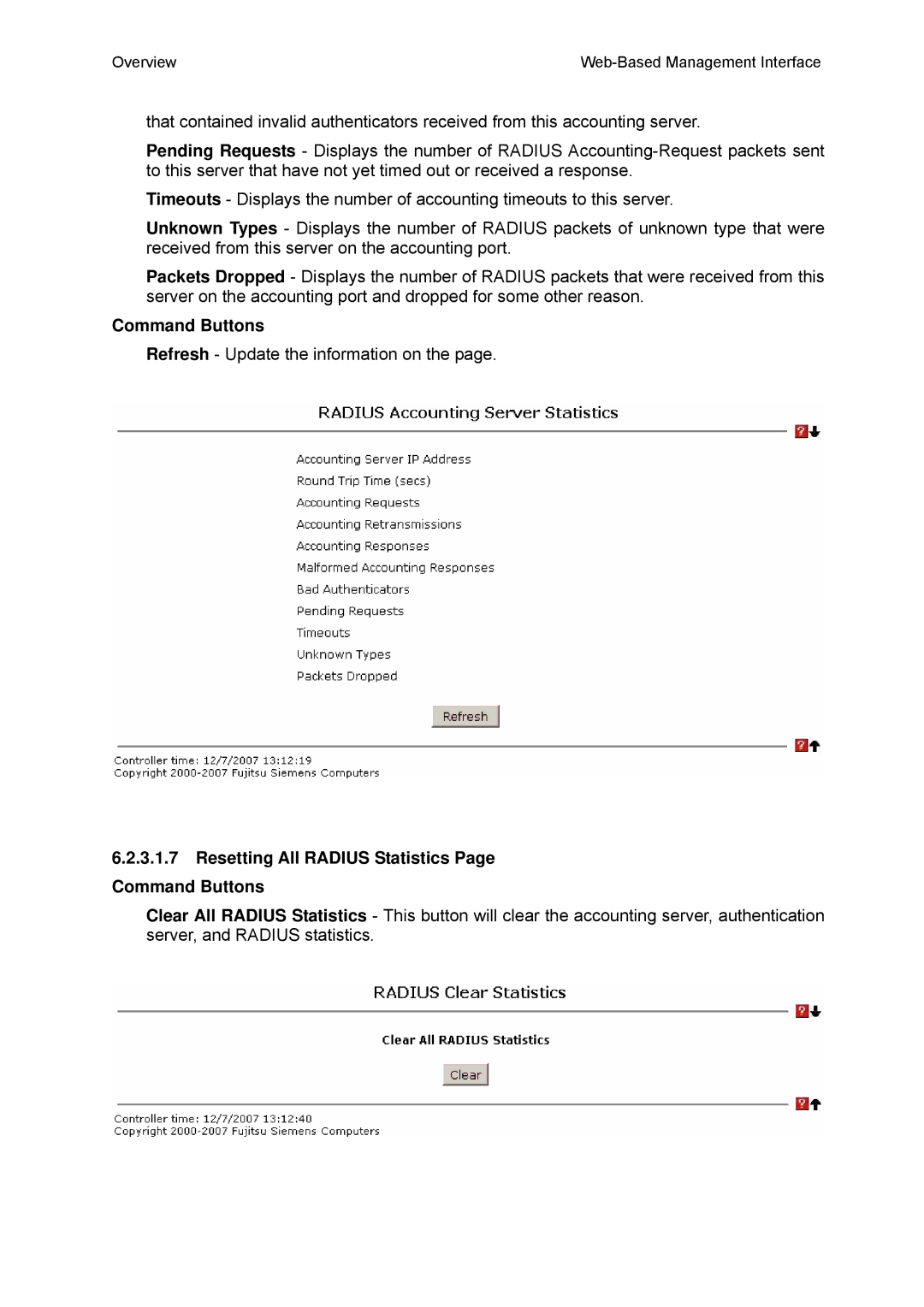 Fujitsu BX600 manual Resetting All Radius Statistics Page Command Buttons 