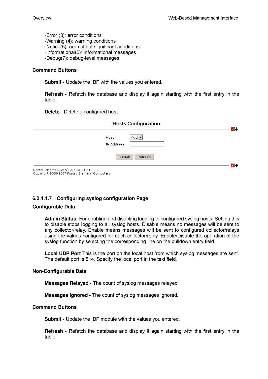 Fujitsu BX600 manual Configuring syslog configuration Page Configurable Data 