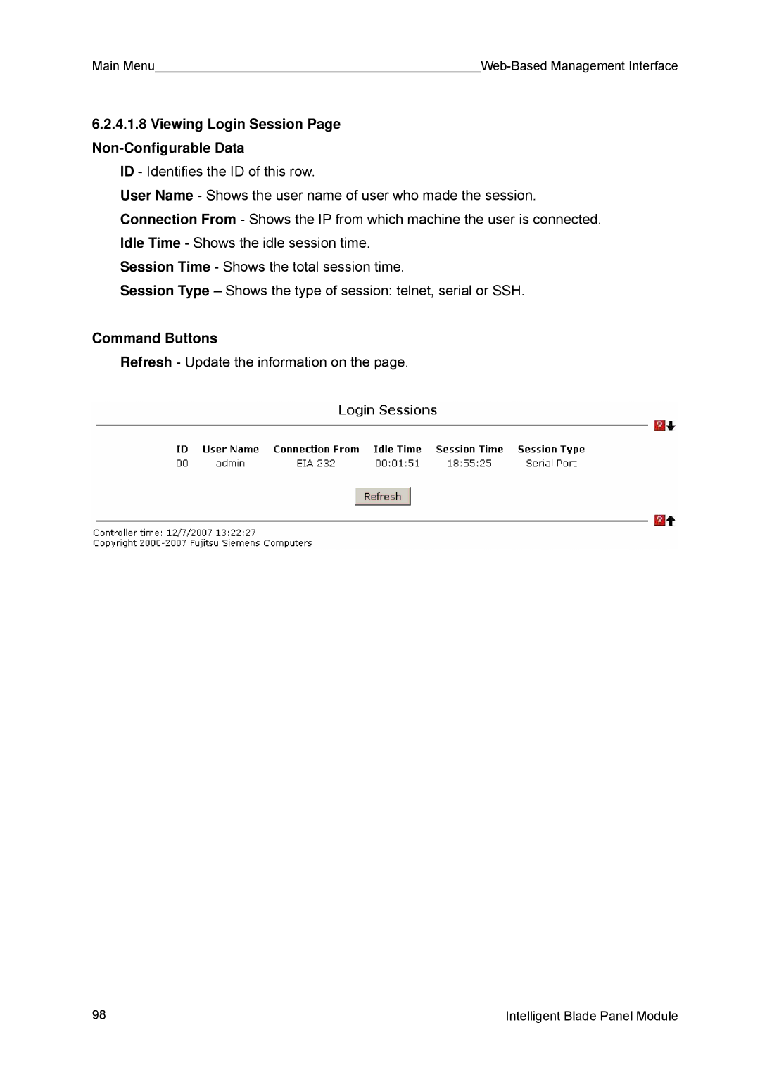 Fujitsu BX600 manual Viewing Login Session Page Non-Configurable Data 