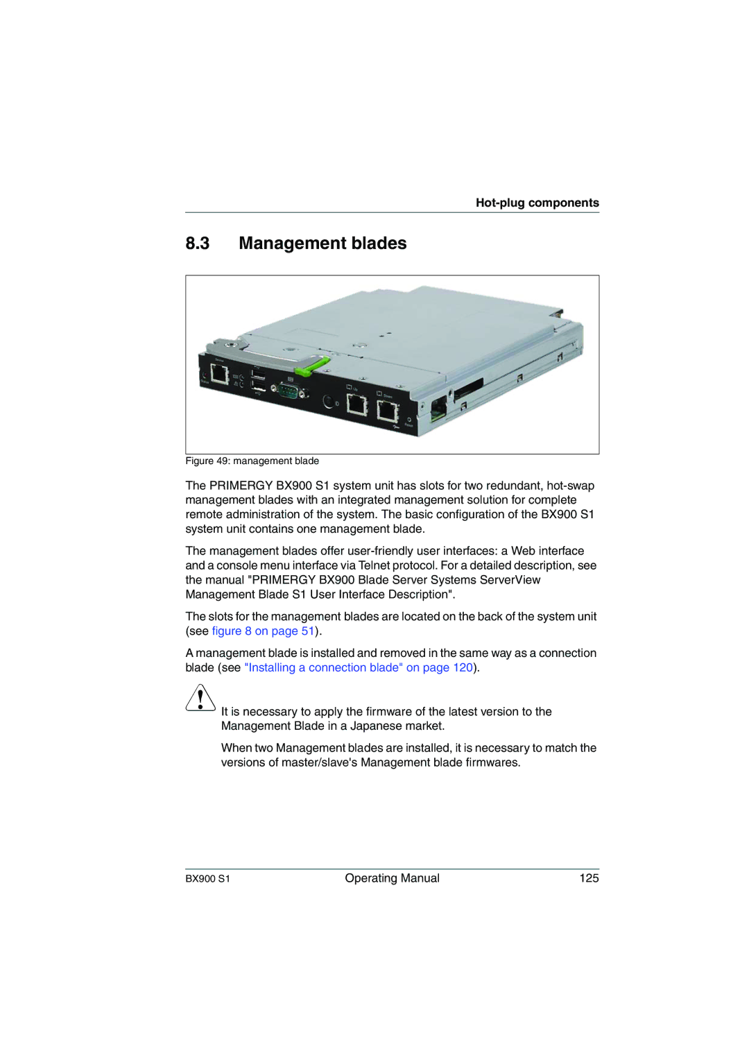 Fujitsu BX900 S1 manual Management blades 