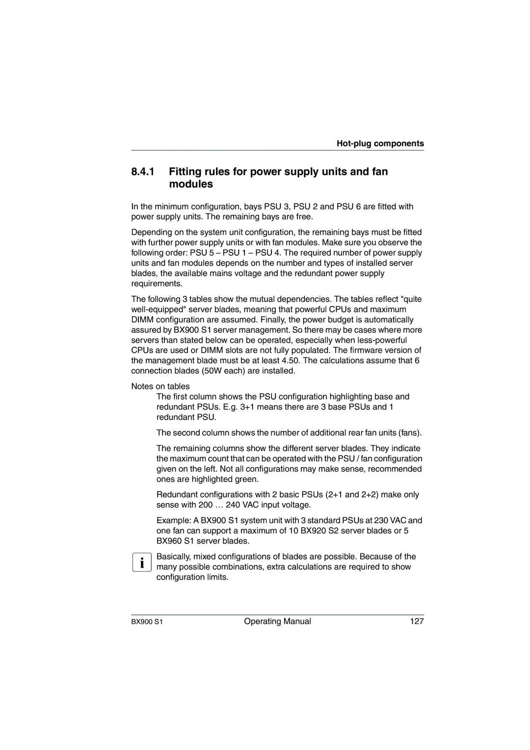 Fujitsu BX900 S1 manual Fitting rules for power supply units and fan modules 