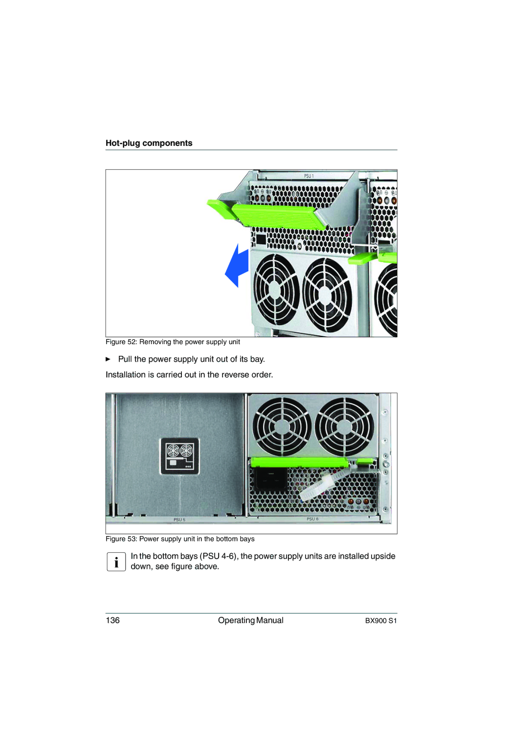 Fujitsu BX900 S1 manual Removing the power supply unit 