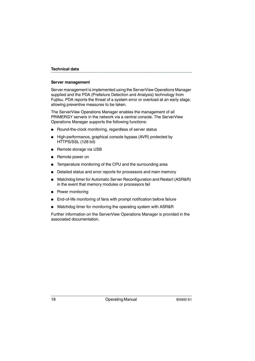 Fujitsu BX900 S1 manual Technical data Server management 