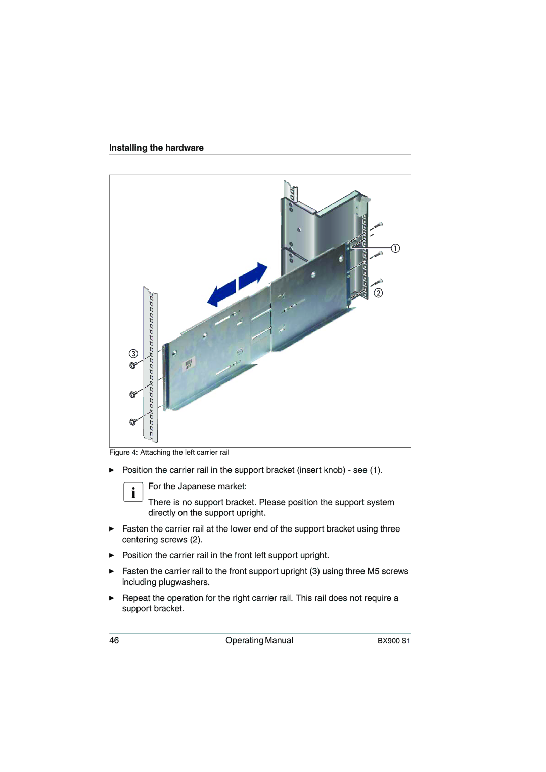 Fujitsu BX900 S1 manual Attaching the left carrier rail 