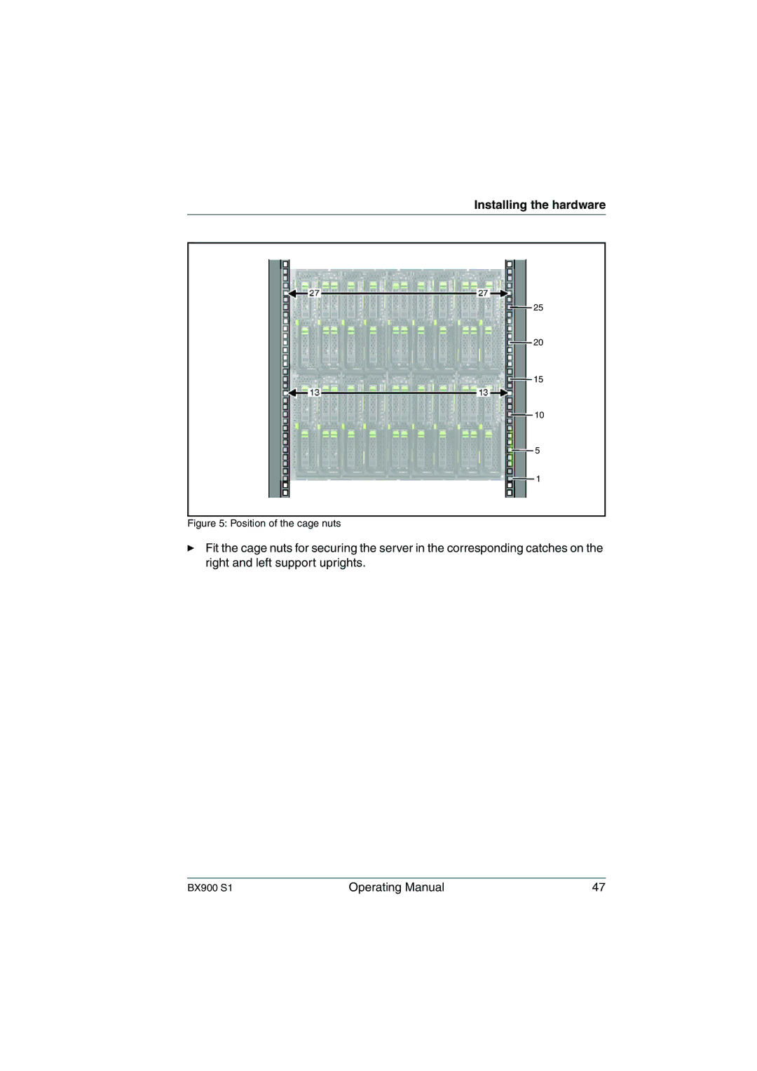 Fujitsu BX900 S1 manual Position of the cage nuts 