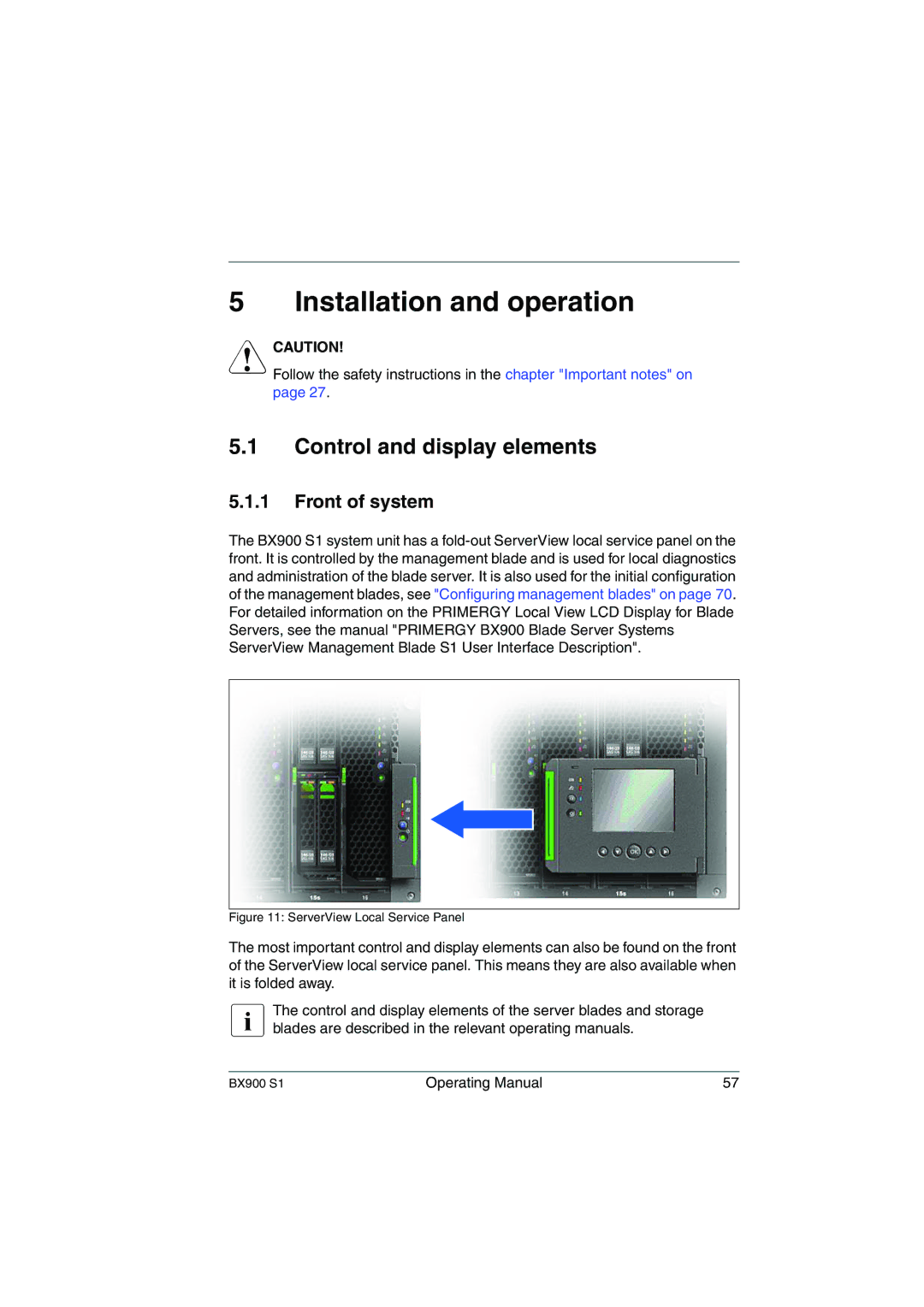 Fujitsu BX900 S1 manual Control and display elements, Front of system 