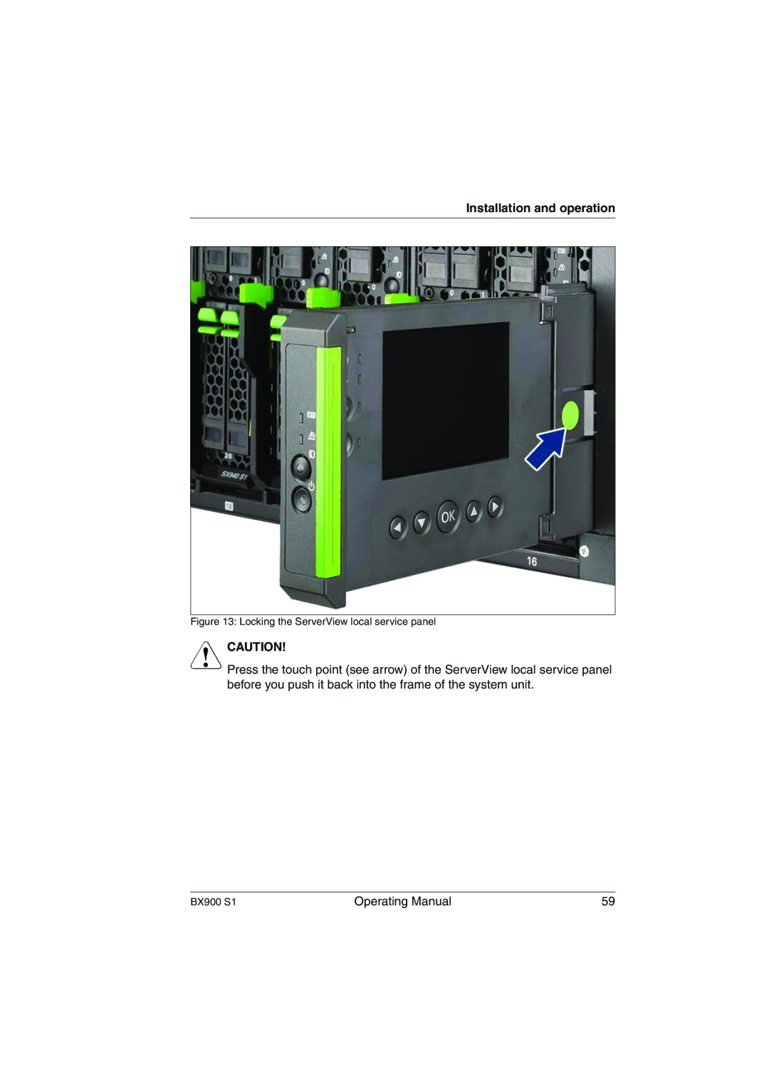 Fujitsu BX900 S1 manual Locking the ServerView local service panel 