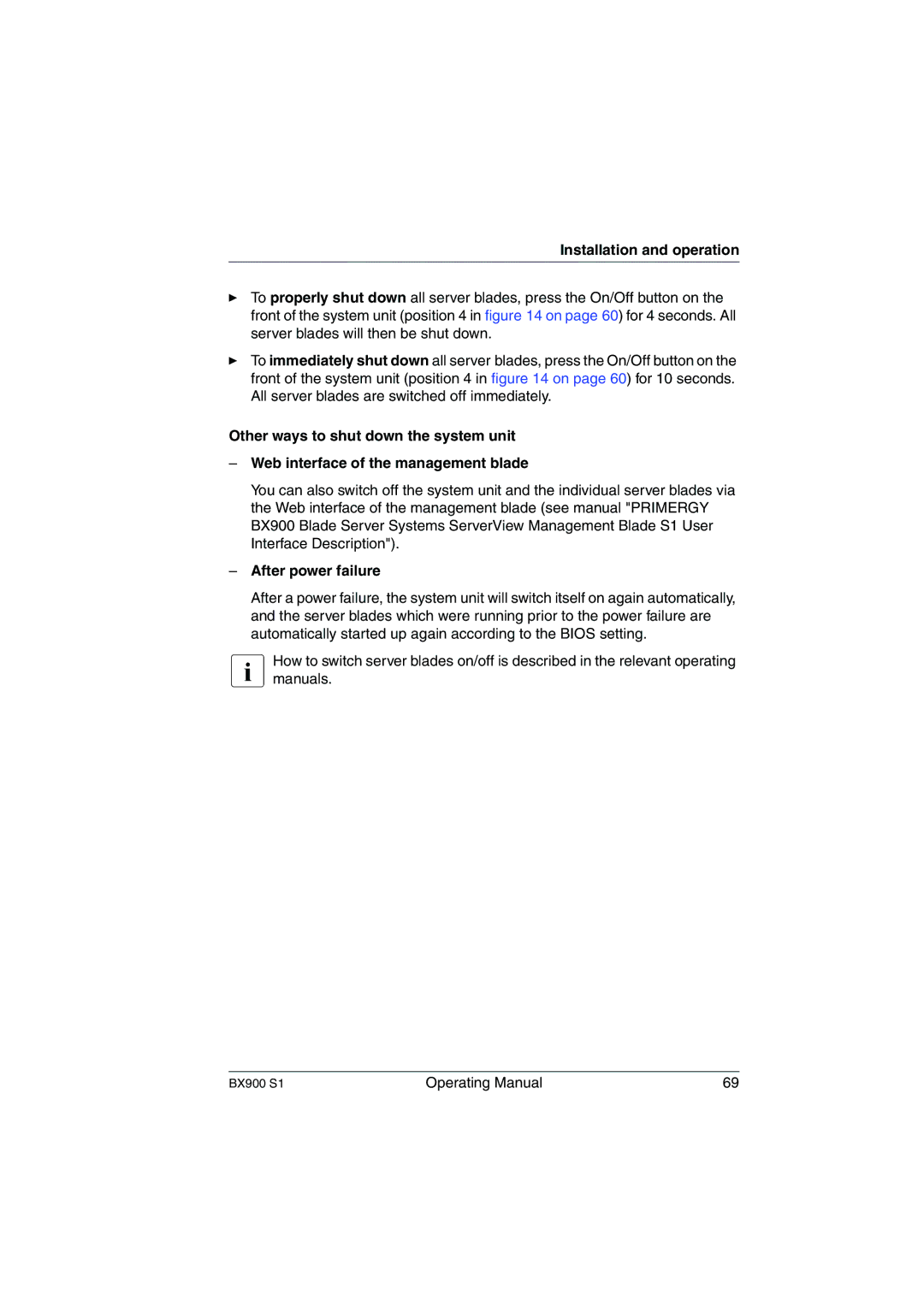 Fujitsu BX900 S1 manual After power failure 