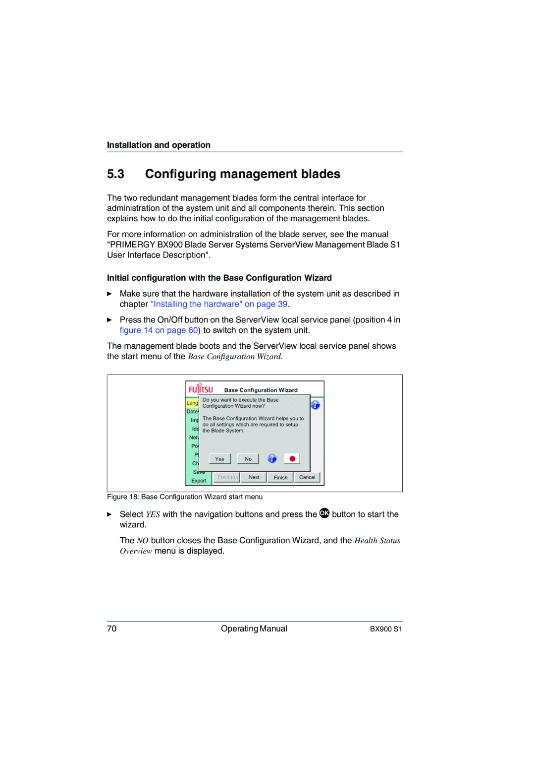 Fujitsu BX900 S1 manual Configuring management blades, Initial configuration with the Base Configuration Wizard 