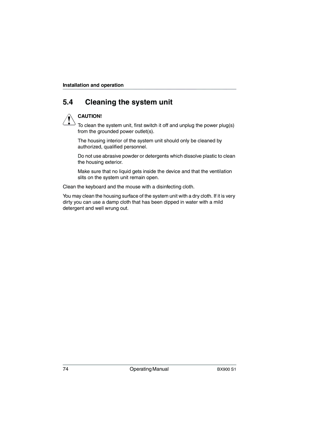 Fujitsu BX900 S1 manual Cleaning the system unit 