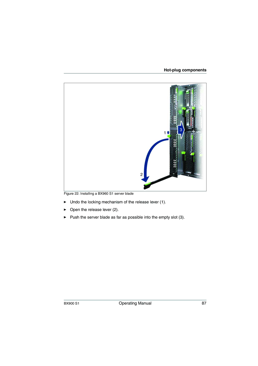 Fujitsu BX900 S1 manual Installing a BX960 S1 server blade 