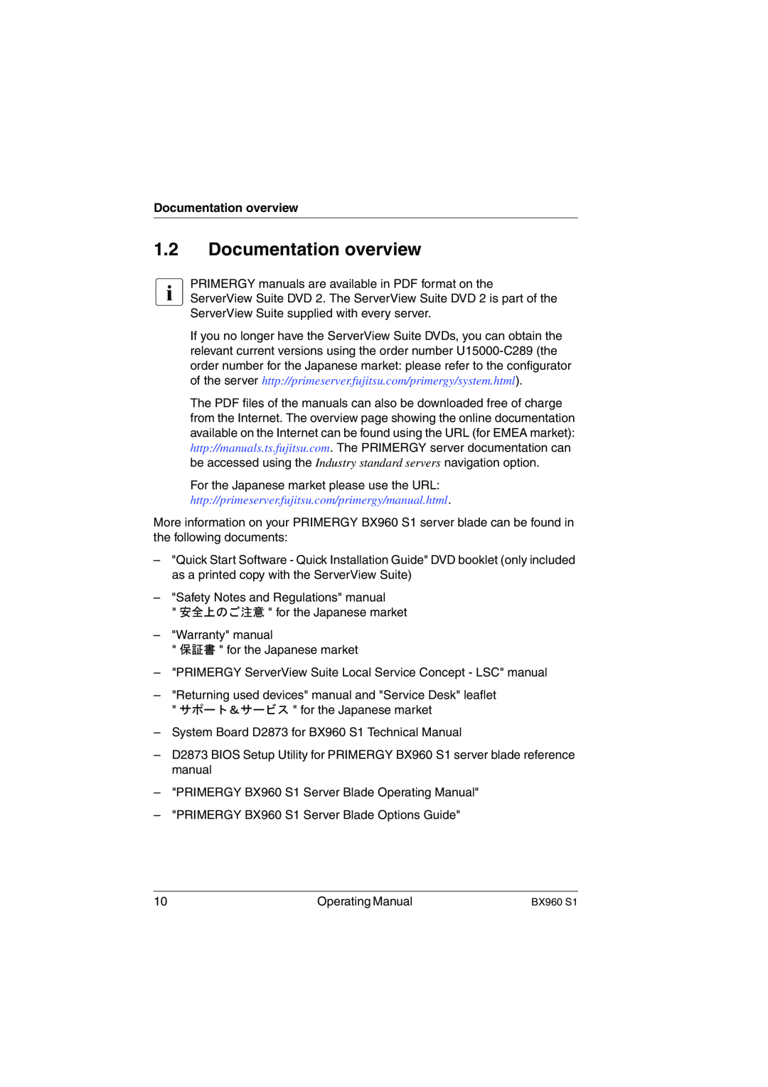 Fujitsu BX960 S1 manual Documentation overview 