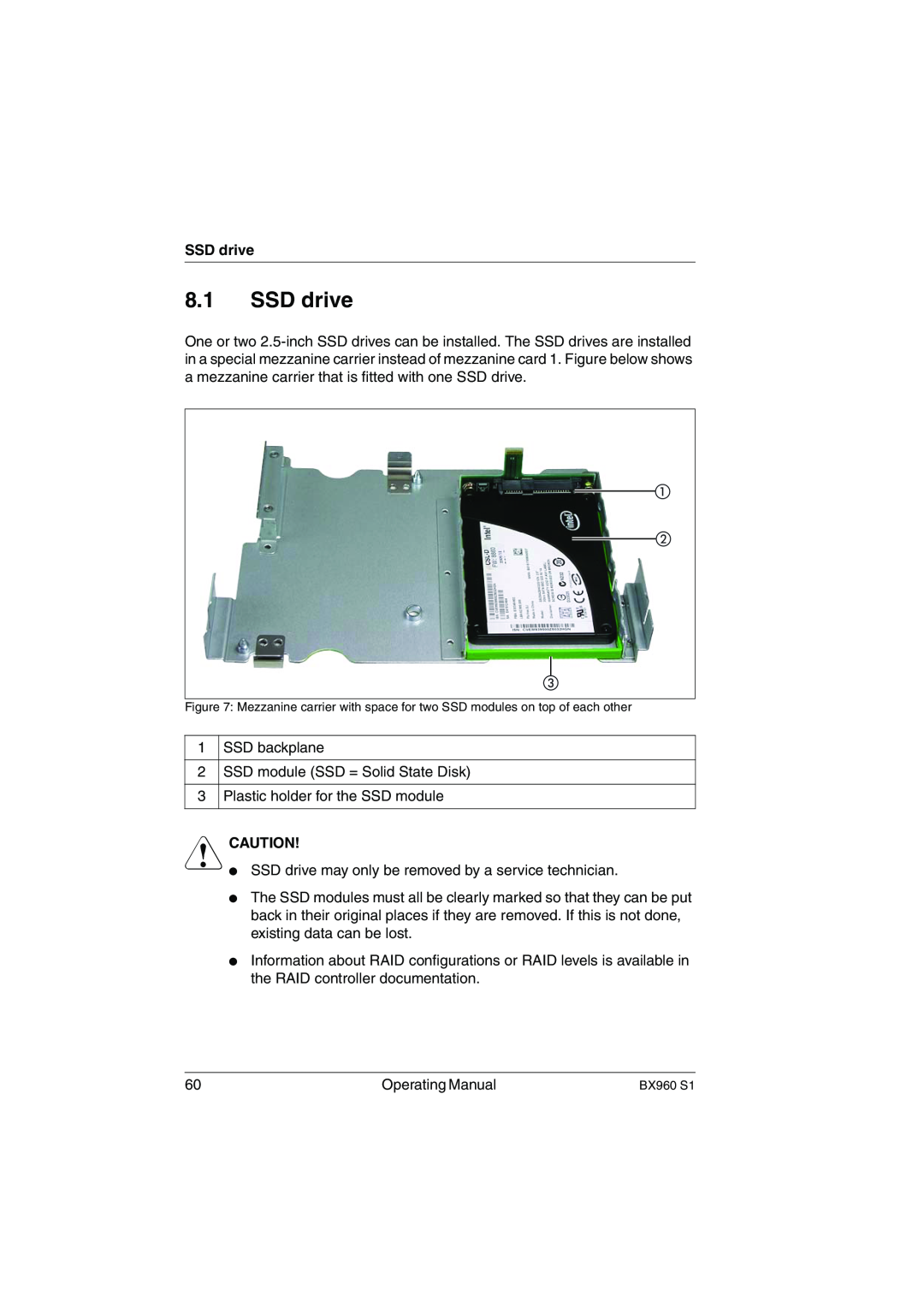 Fujitsu BX960 S1 manual SSD drive, V Caution 
