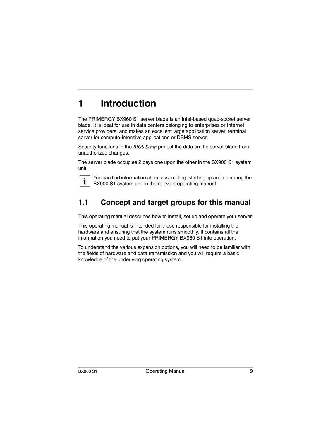 Fujitsu BX960 S1 Introduction, Concept and target groups for this manual 