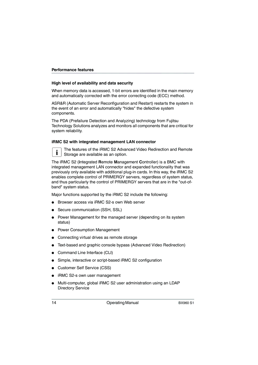 Fujitsu BX960 S1 manual IRMC S2 with integrated management LAN connector 