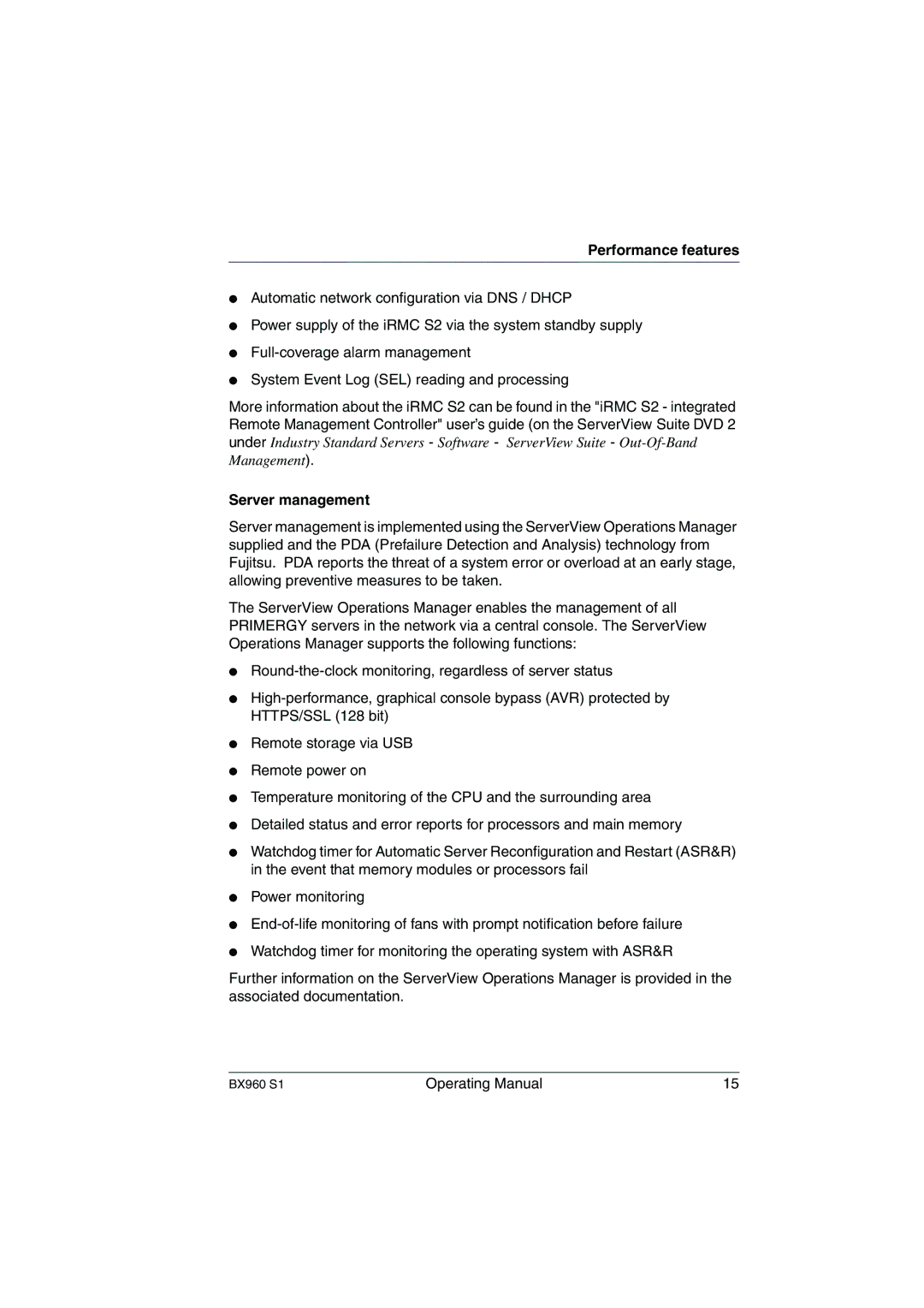 Fujitsu BX960 S1 manual Server management 