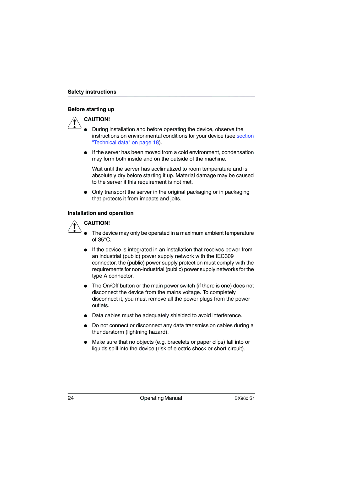 Fujitsu BX960 S1 manual Safety instructions Before starting up, Installation and operation 