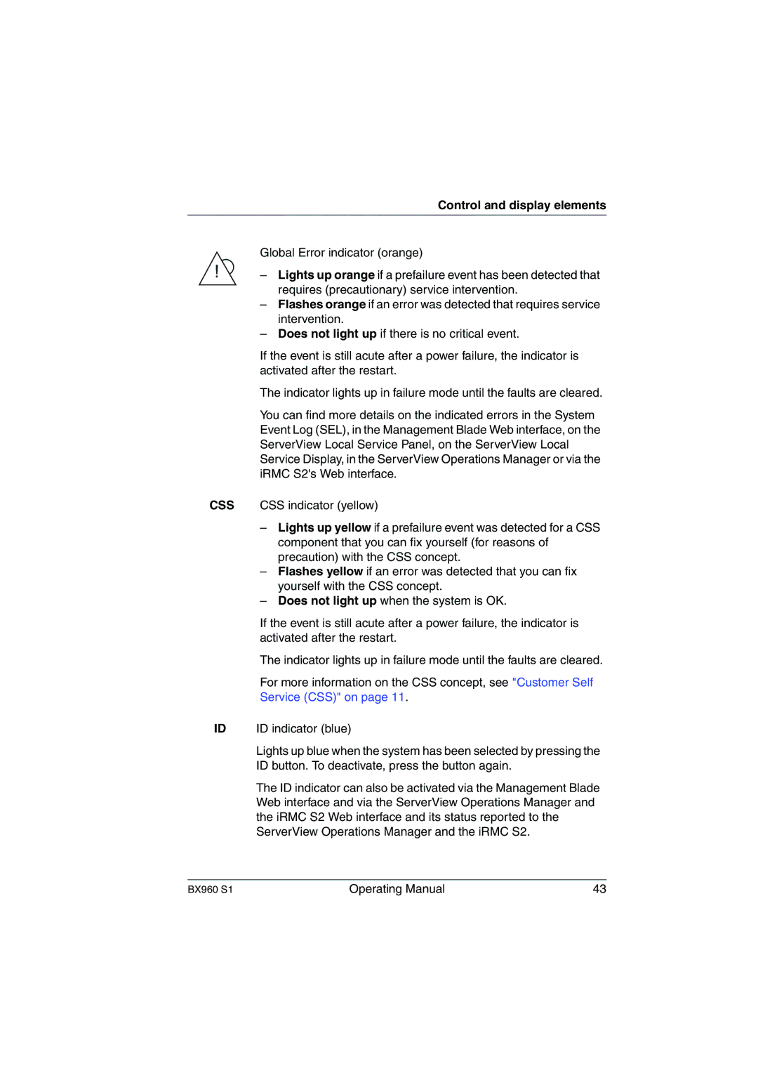 Fujitsu BX960 S1 manual Control and display elements, Css 