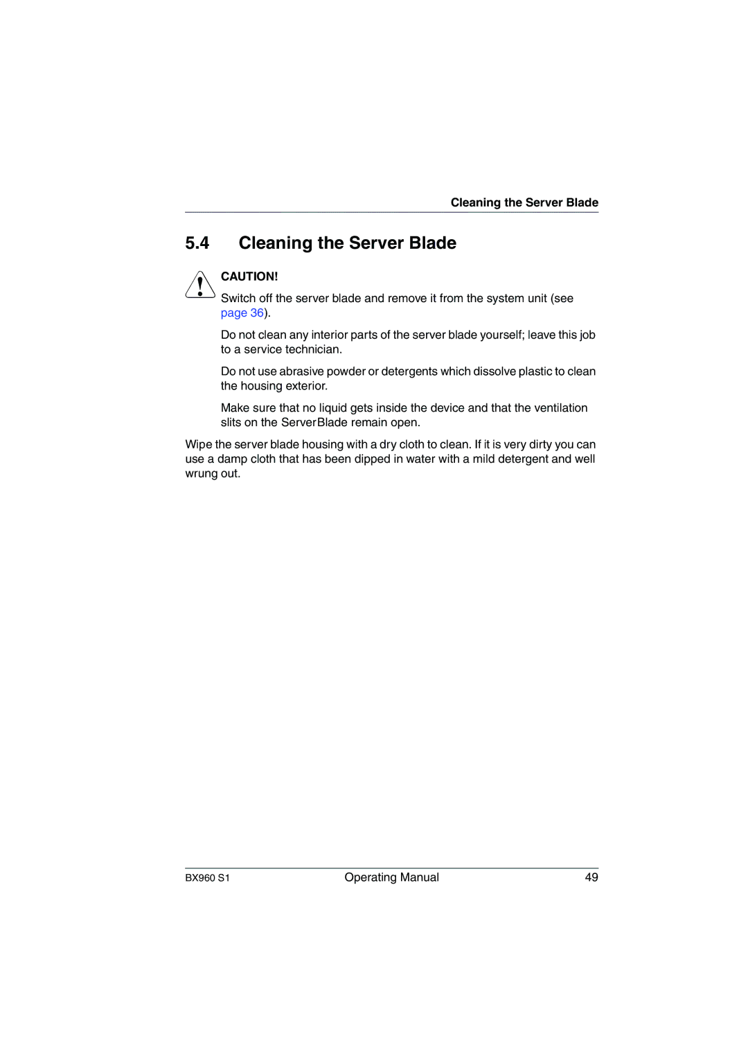 Fujitsu BX960 S1 manual Cleaning the Server Blade 