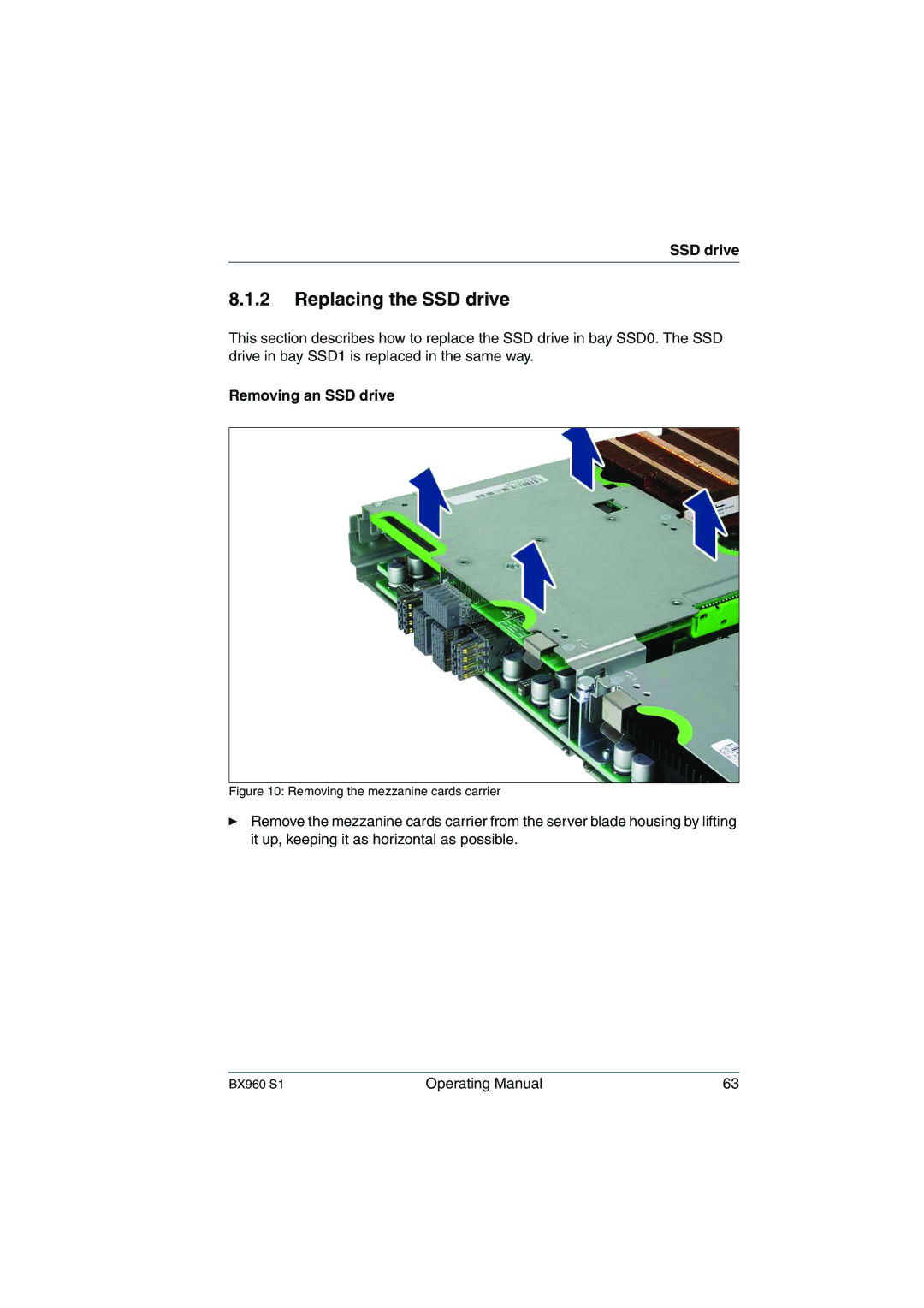 Fujitsu BX960 S1 manual Replacing the SSD drive, Removing an SSD drive 