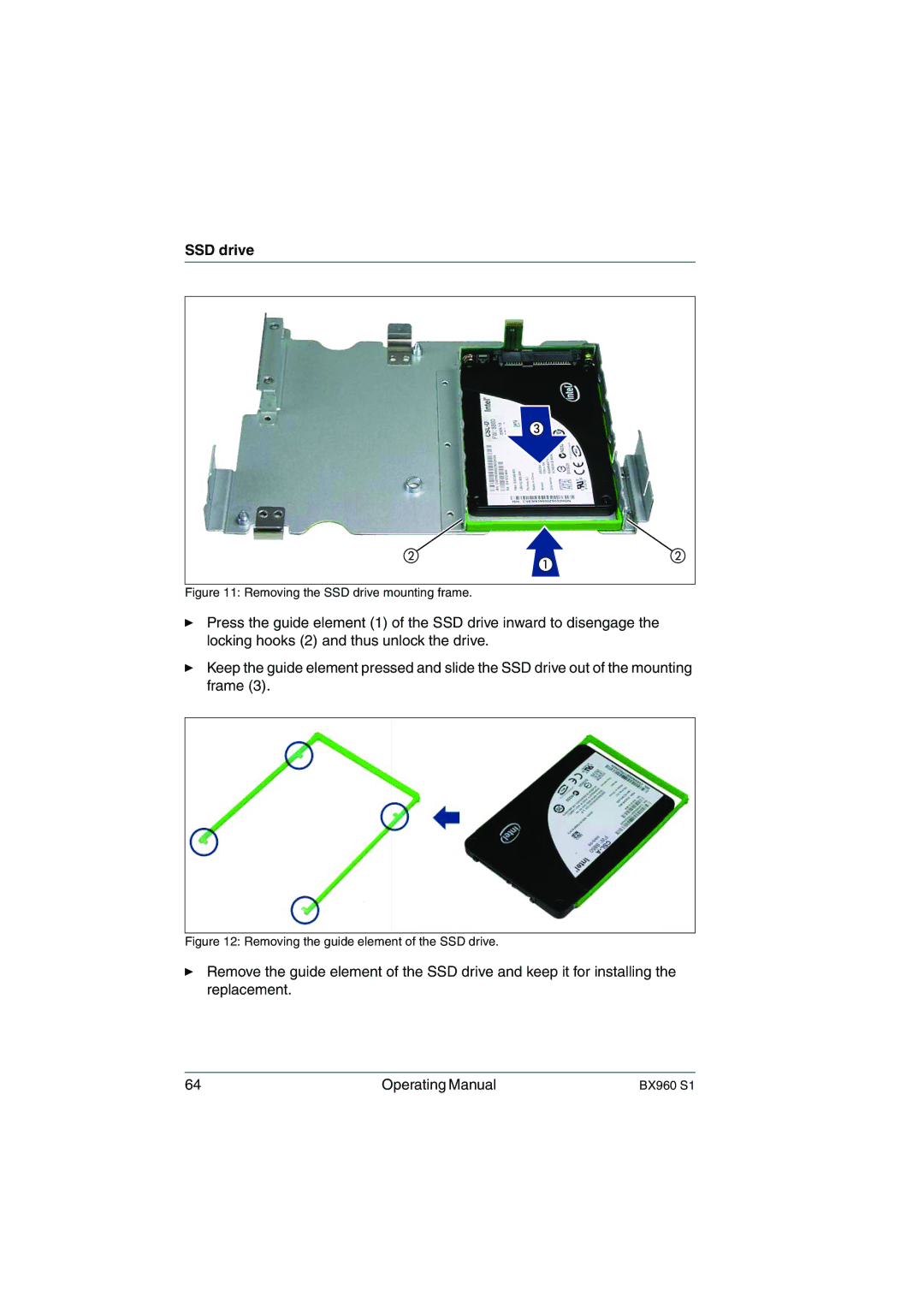 Fujitsu BX960 S1 manual Removing the SSD drive mounting frame 