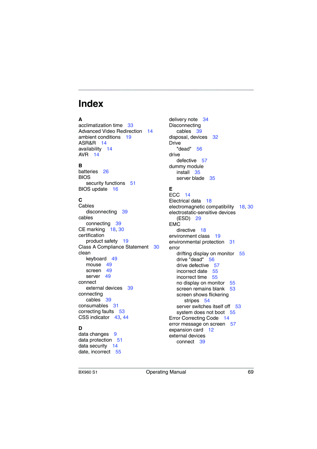 Fujitsu BX960 S1 manual Index, Bios 