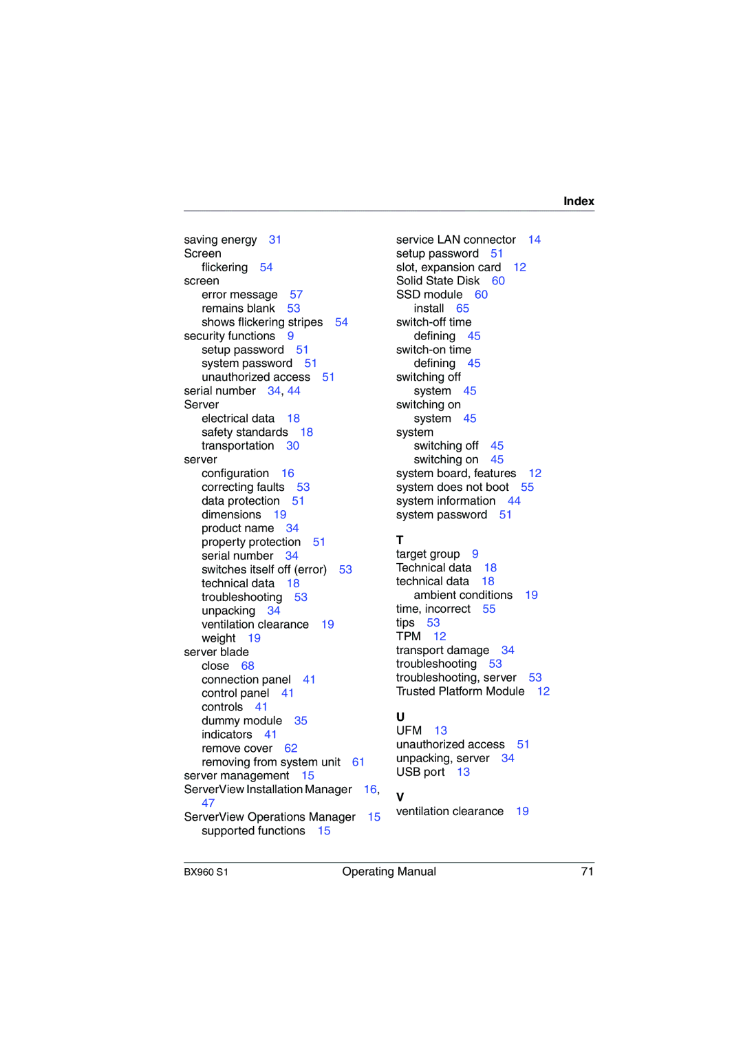 Fujitsu BX960 S1 manual Index, Ufm 