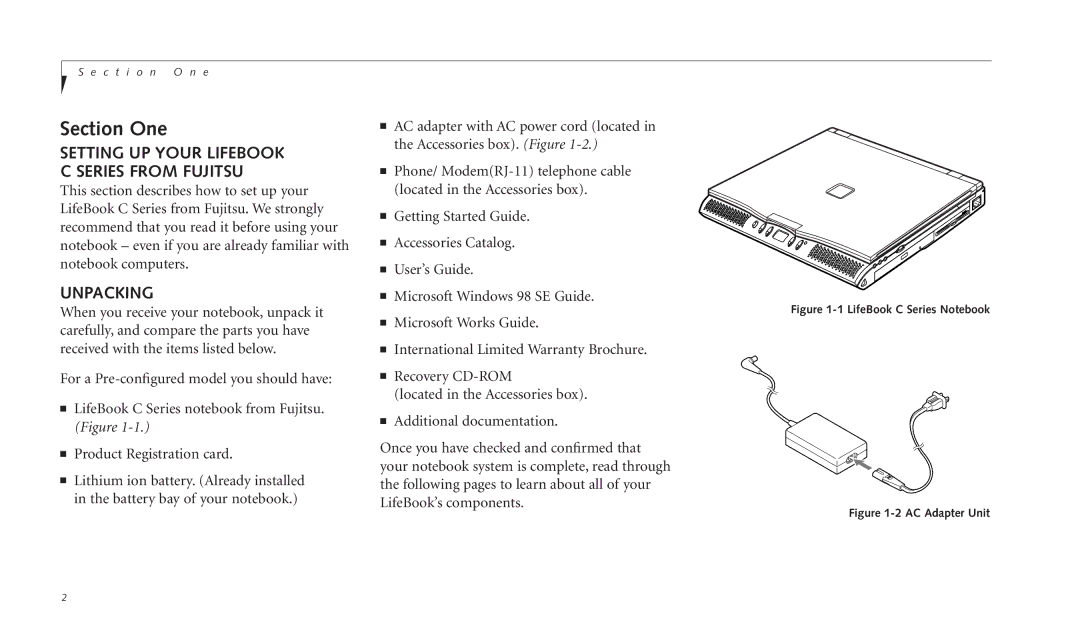 Fujitsu C-4120 manual Section One, Unpacking 