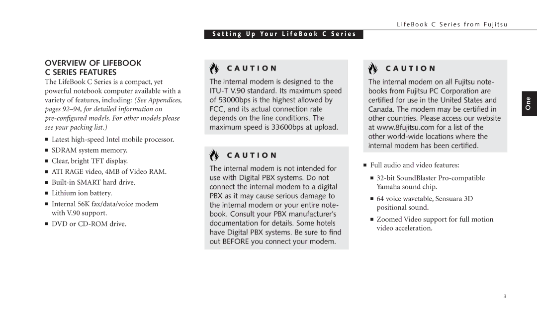 Fujitsu C-4120 manual Overview of Lifebook Series Features, U T I O N 