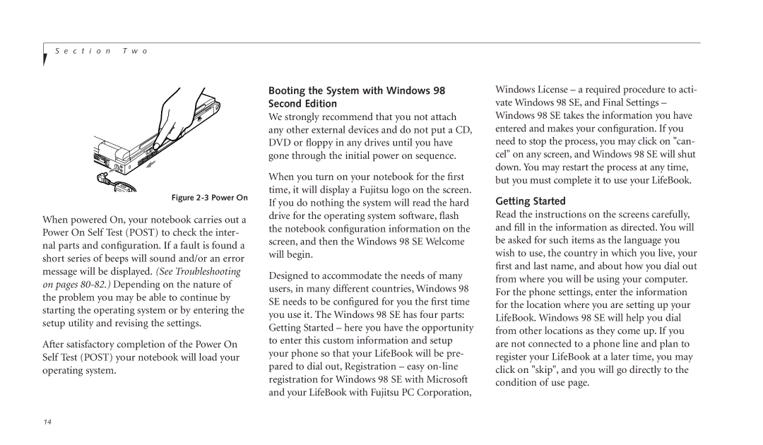 Fujitsu C-4120 manual Booting the System with Windows 98 Second Edition, Getting Started 