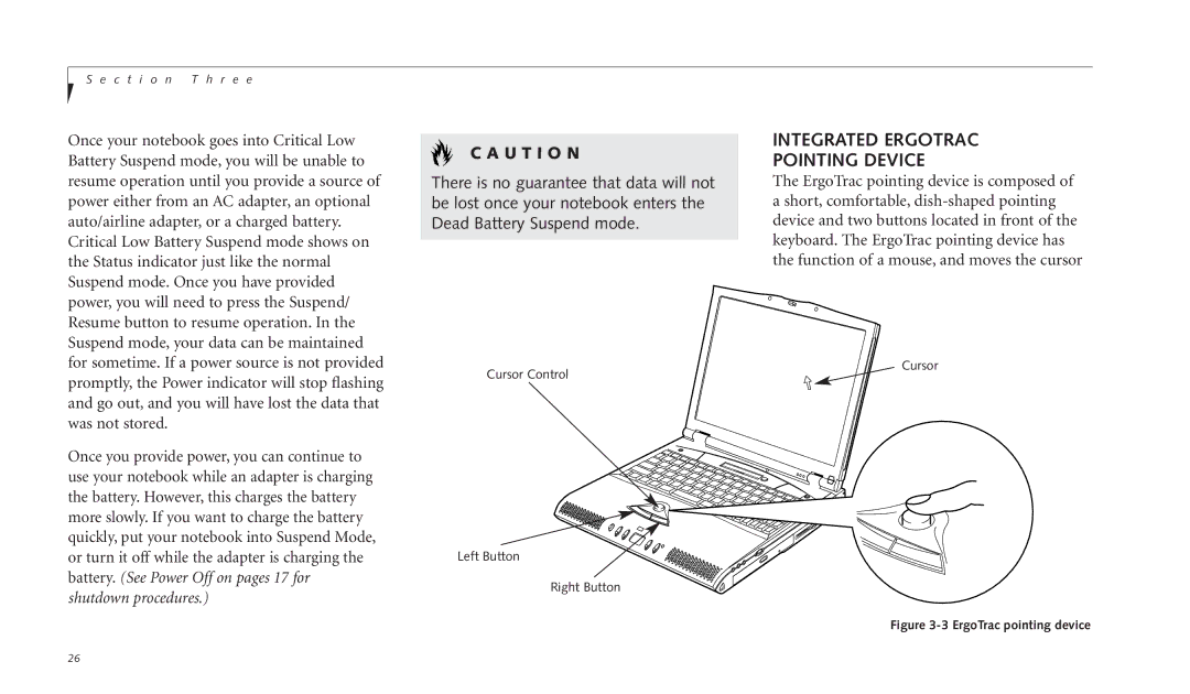 Fujitsu C-4120 manual Integrated Ergotrac Pointing Device, ErgoTrac pointing device 