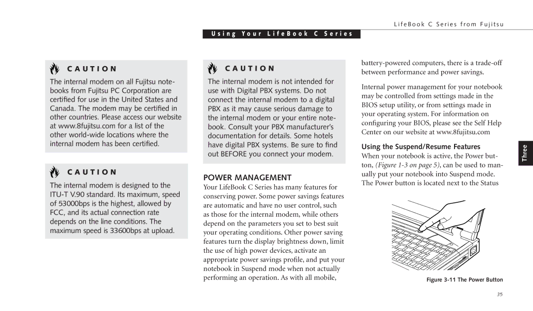 Fujitsu C-4120 manual Power Management, Using the Suspend/Resume Features 