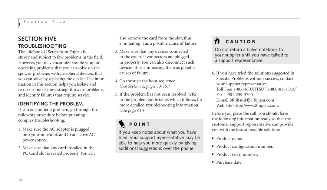 Fujitsu C-4120 manual Troubleshooting, Identifying the Problem 