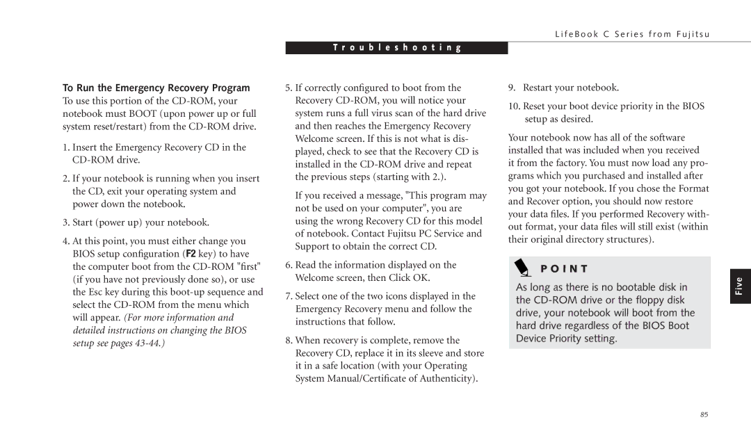 Fujitsu C-4120 manual To Run the Emergency Recovery Program 