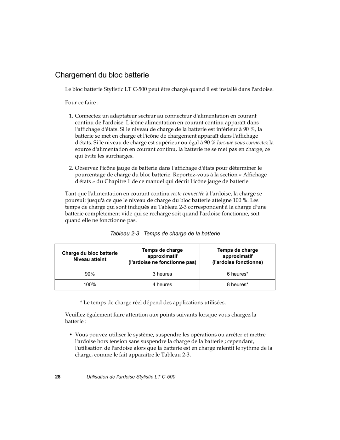 Fujitsu C-500 manual Kdujhphqwgxeorfedwwhulh, 3RXUFHIDLUH, 7DEOHDX 7HPSVGHFKDUJHGHODEDWWHULH, Dssurlpdwli 