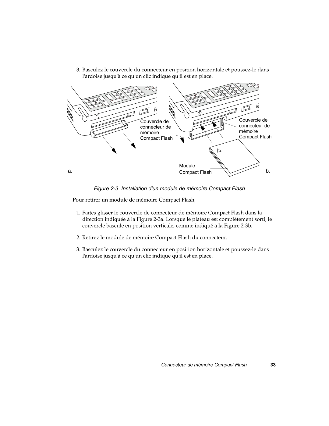 Fujitsu C-500 manual 3RXUUHWLUHUXQPRGXOHGHPpPRLUH&RPSDFWODVK, 5HWLUHOHPRGXOHGHPpPRLUH&RPSDFWODVKGXFRQQHFWHXU, Rxyhufohgh 