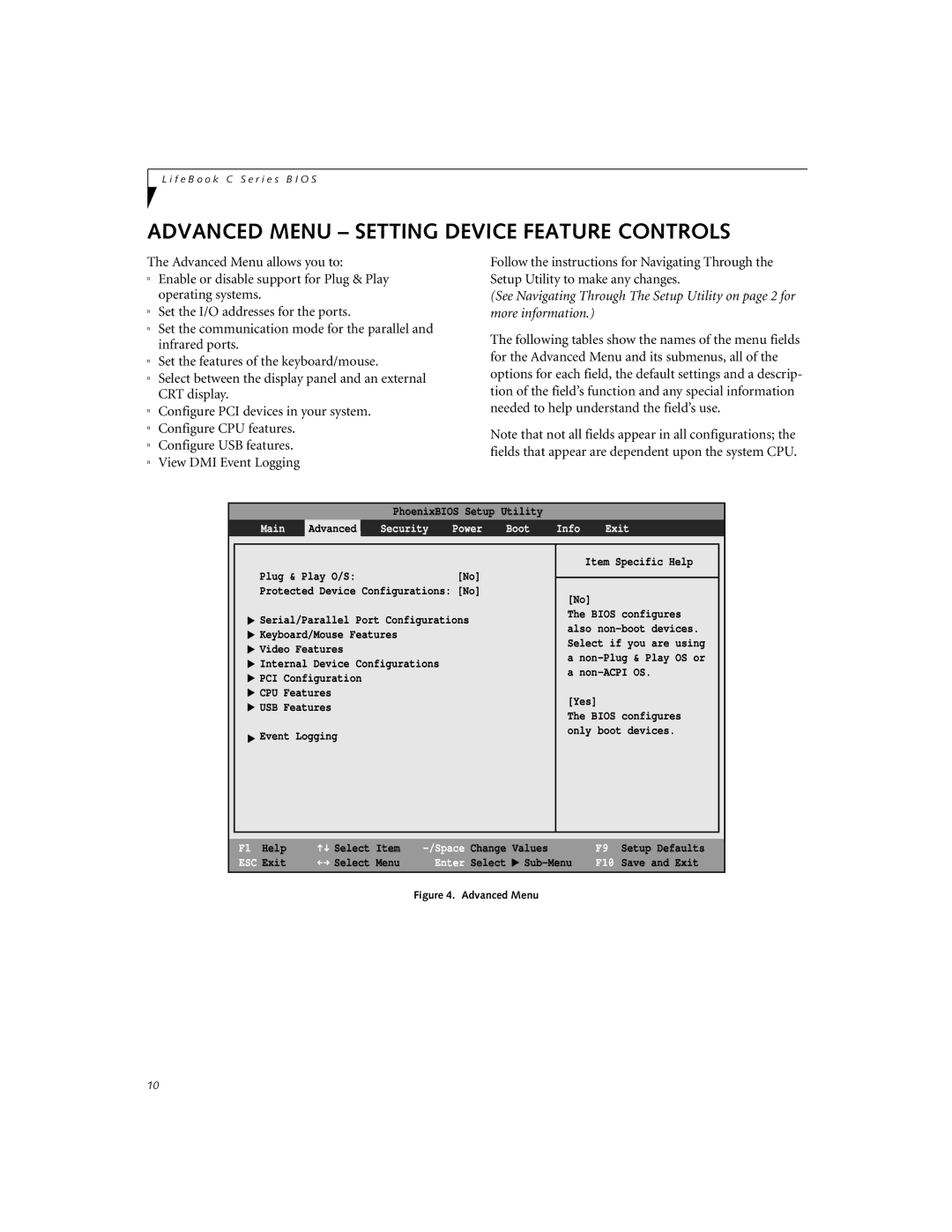 Fujitsu C-7661, C-6651, C-7651 manual Advanced Menu Setting Device Feature Controls, Boot Info Exit 