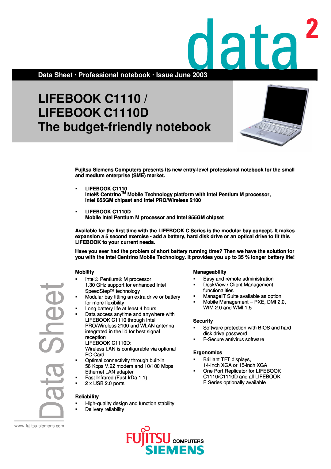 Fujitsu manual LIFEBOOK C1110 LIFEBOOK C1110D The budget-friendly notebook 