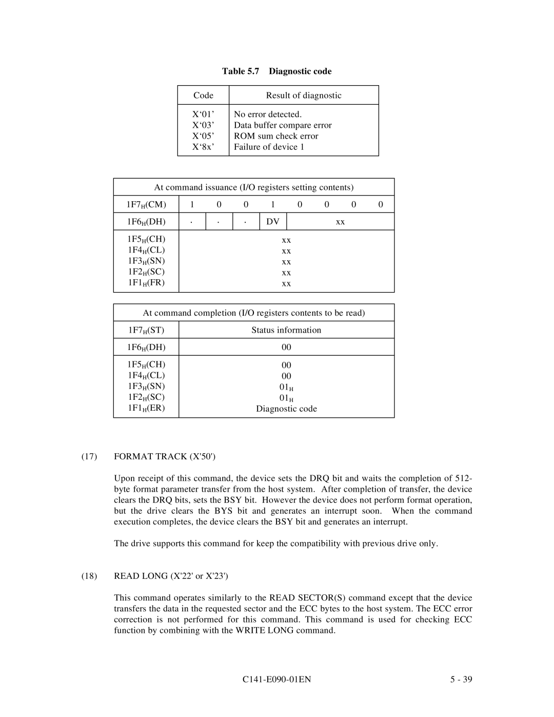 Fujitsu C141-E090-02EN manual Diagnostic code 