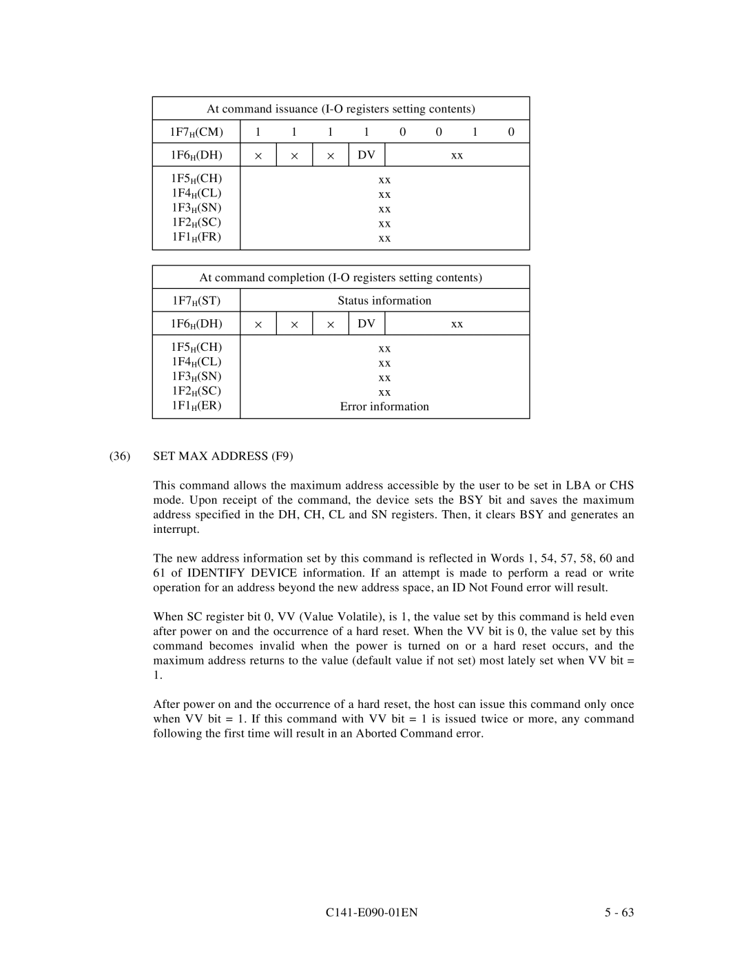 Fujitsu C141-E090-02EN manual SET MAX Address F9 