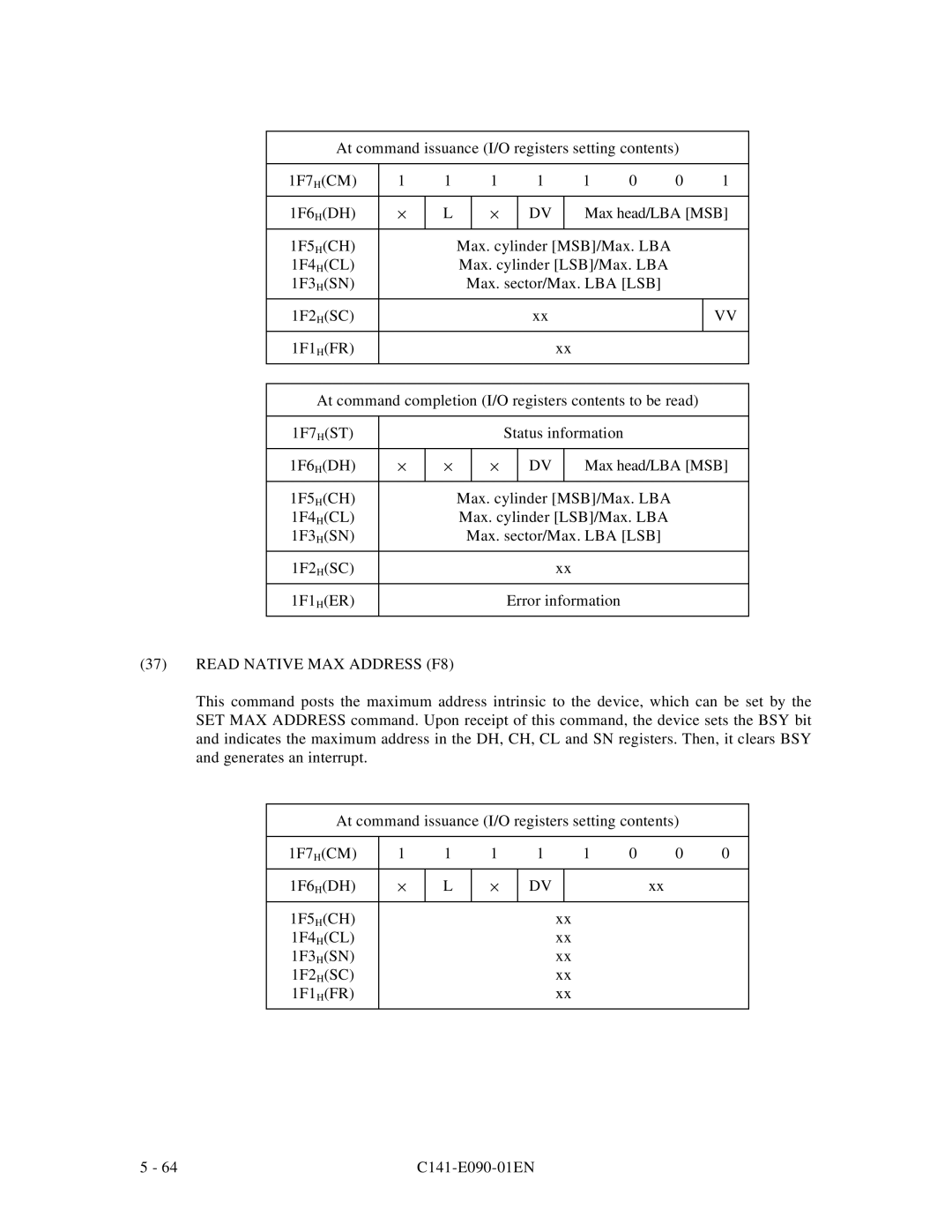 Fujitsu C141-E090-02EN manual Read Native MAX Address F8 