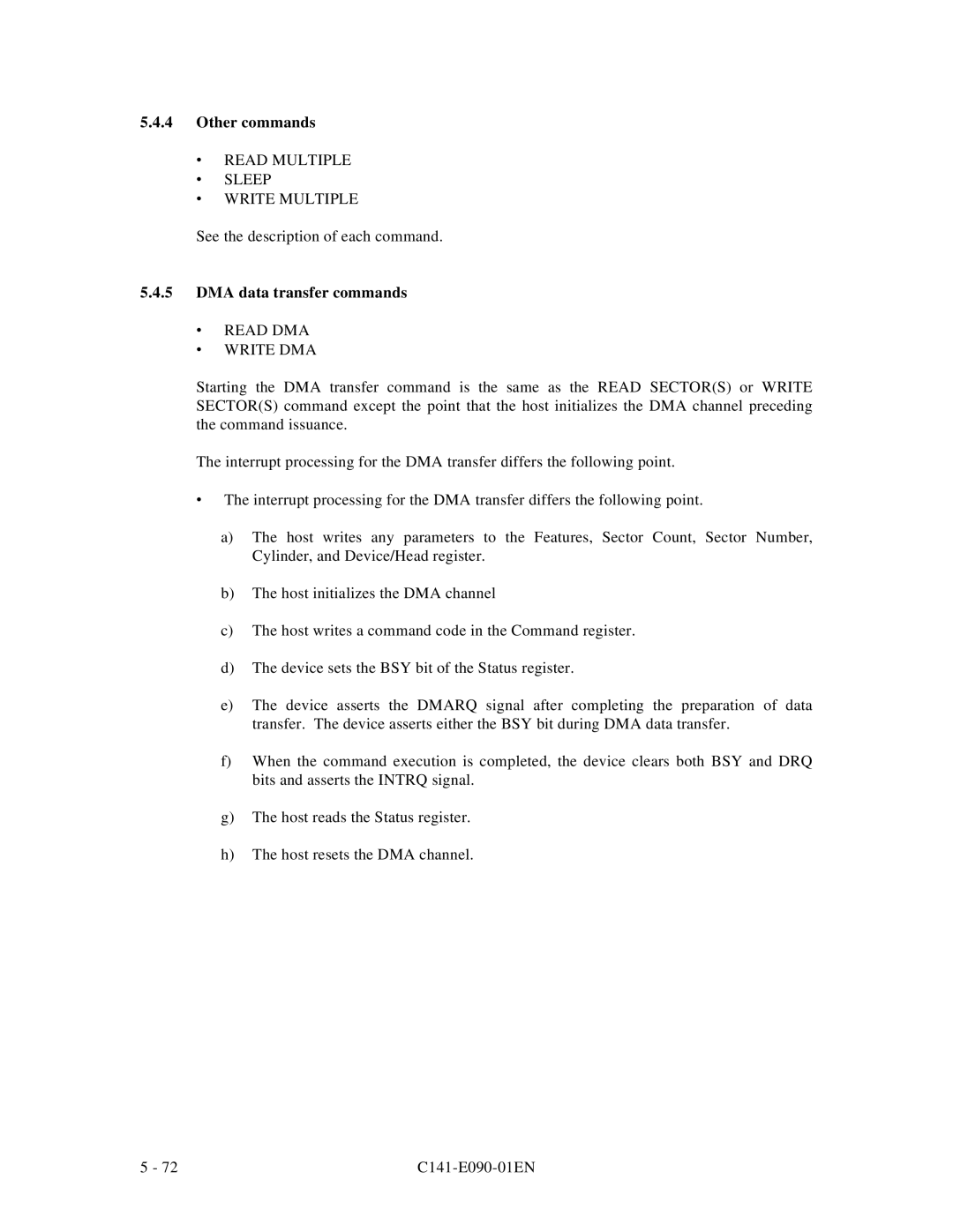 Fujitsu C141-E090-02EN manual Other commands, ∙ Read Multiple ∙ Sleep ∙ Write Multiple, DMA data transfer commands 