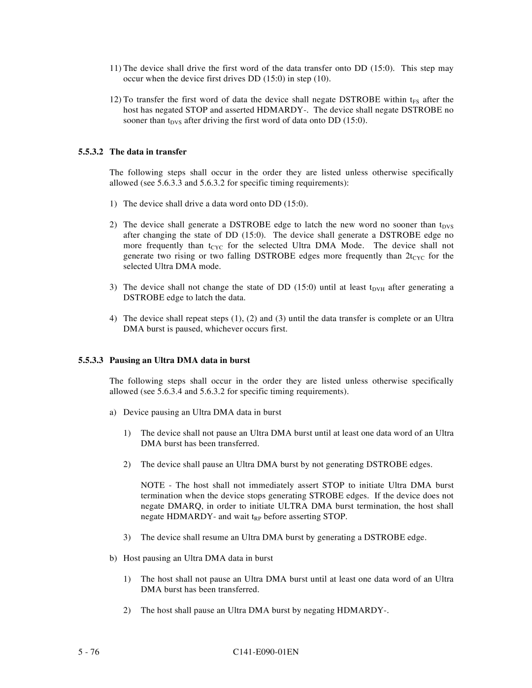 Fujitsu C141-E090-02EN manual Data in transfer, Pausing an Ultra DMA data in burst 