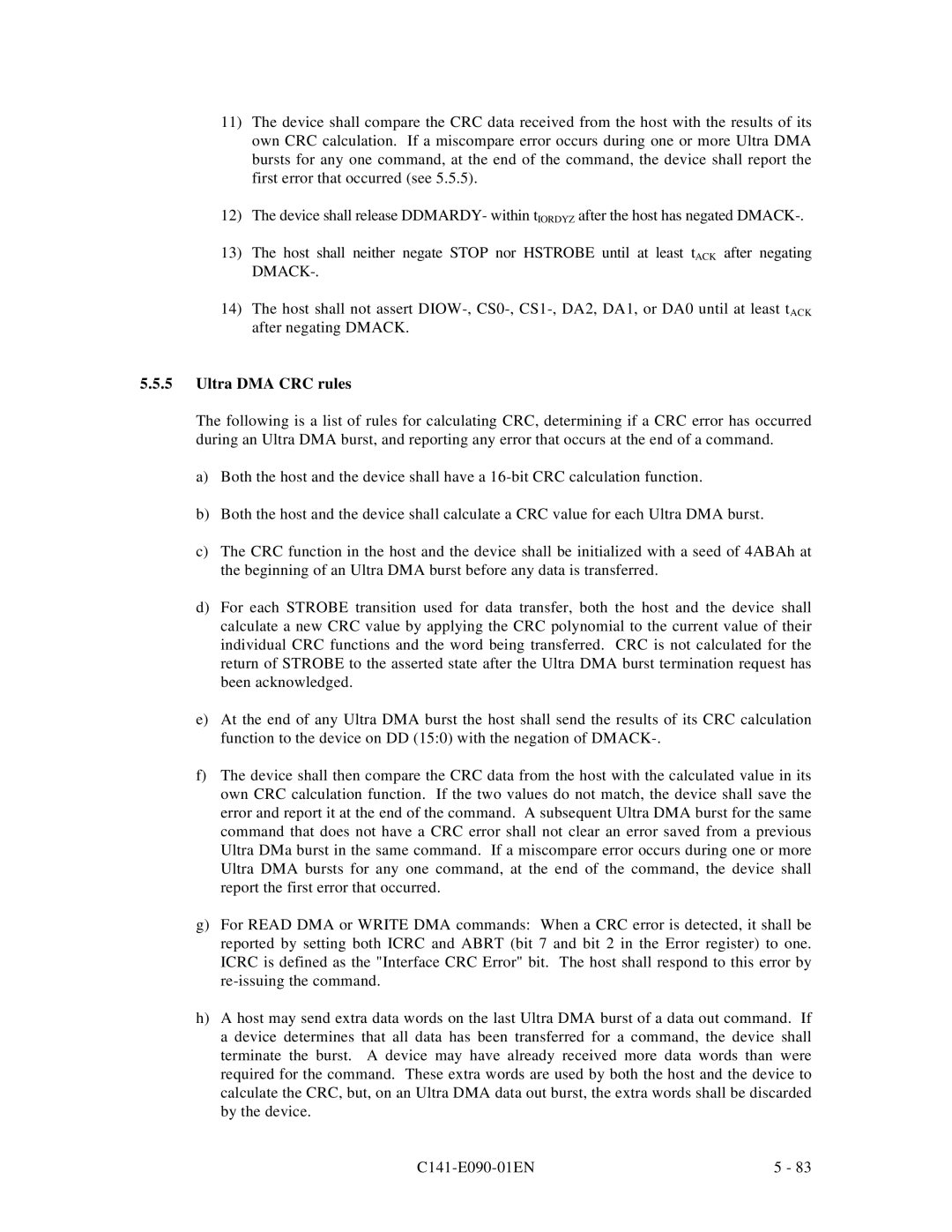 Fujitsu C141-E090-02EN manual Ultra DMA CRC rules 