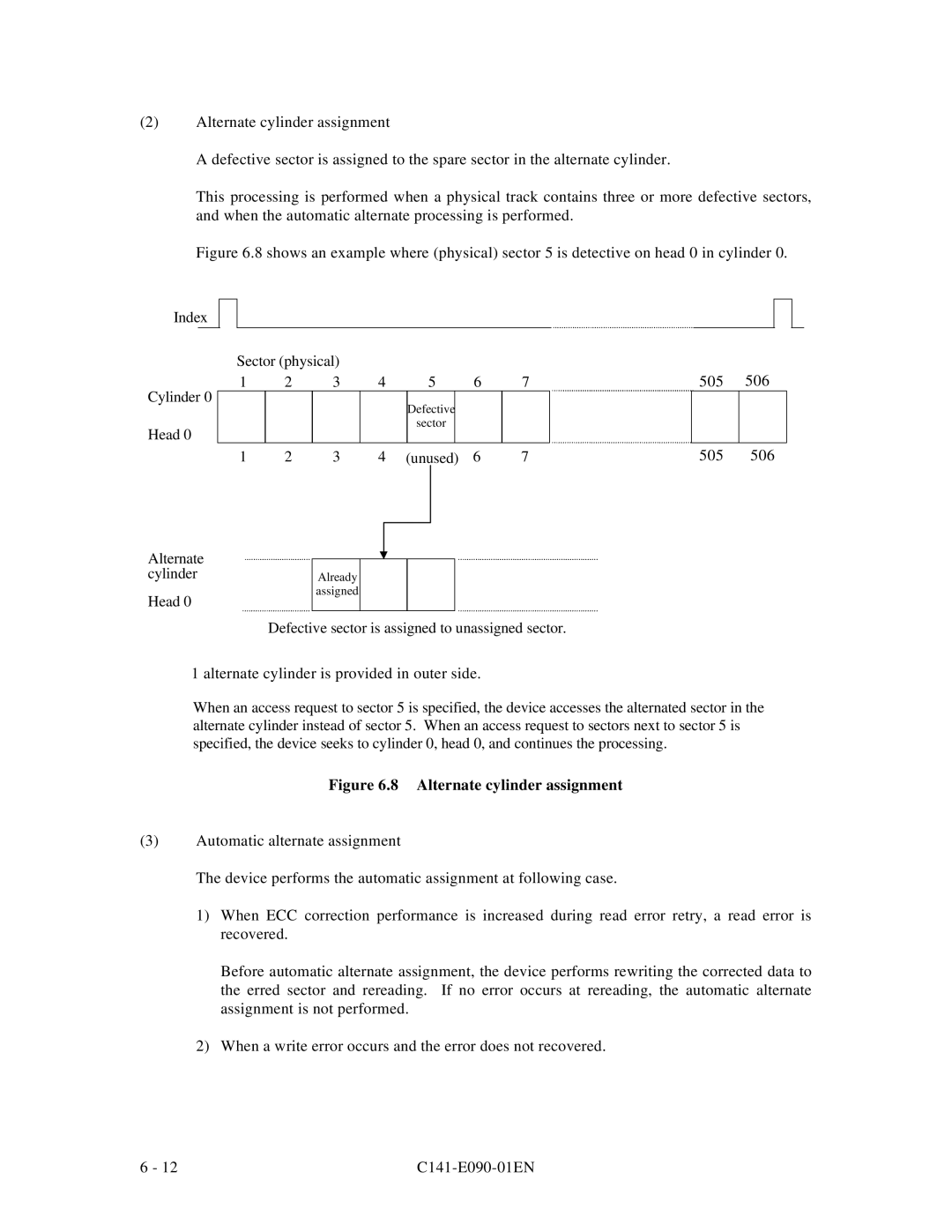 Fujitsu C141-E090-02EN manual Alternate cylinder assignment 