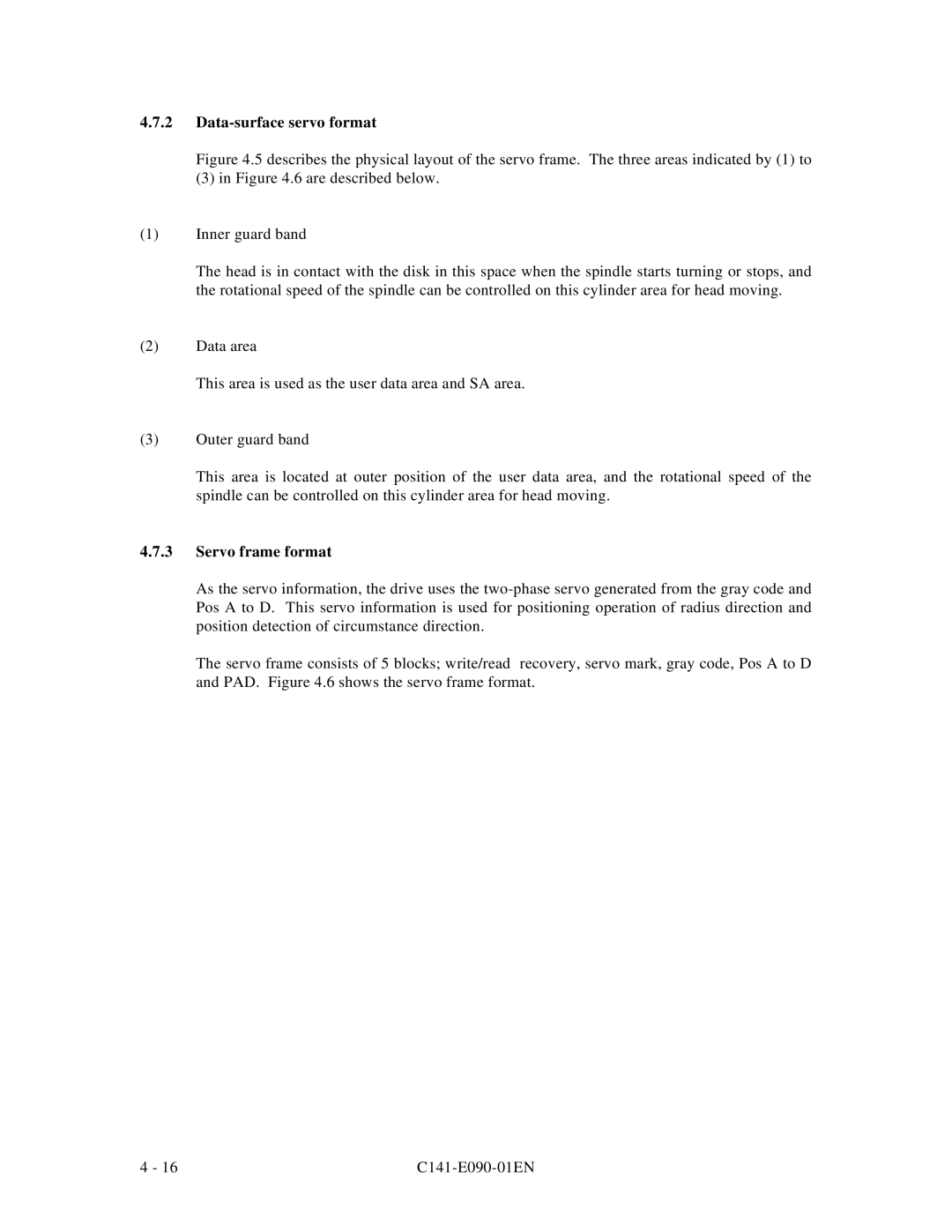 Fujitsu C141-E090-02EN manual Data-surface servo format, Servo frame format 