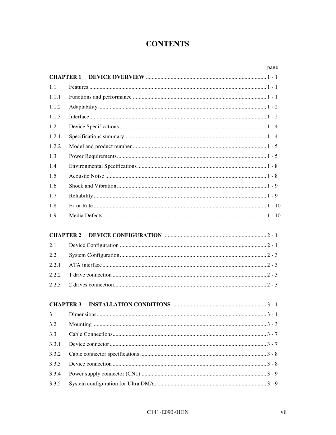 Fujitsu C141-E090-02EN manual Contents 