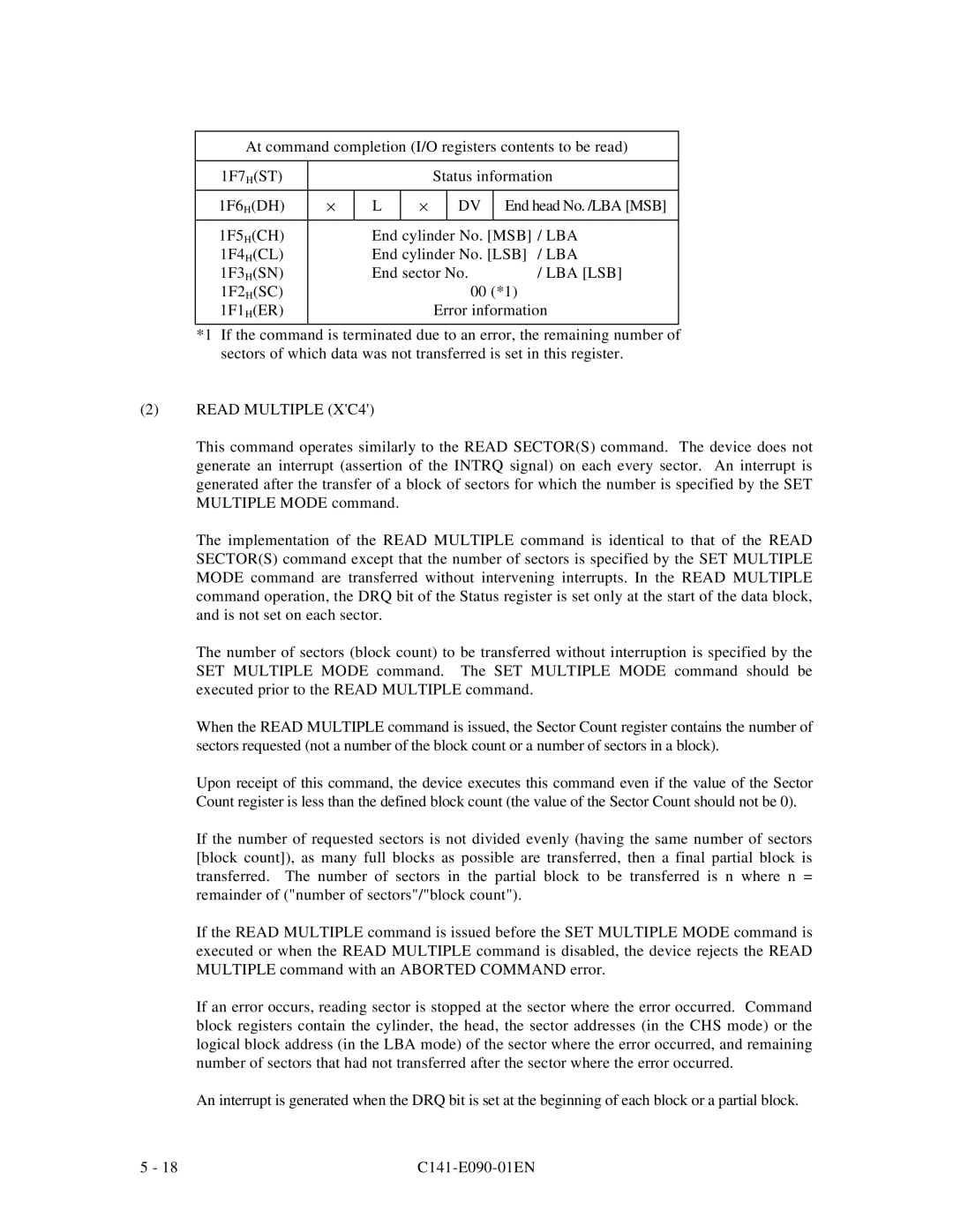 Fujitsu C141-E090-02EN manual Read Multiple XC4 