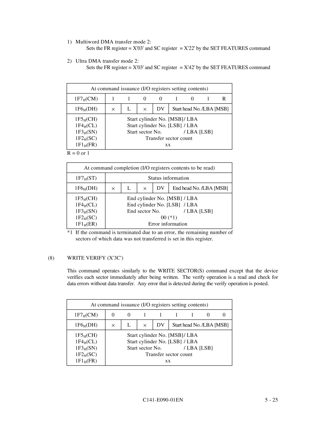 Fujitsu C141-E090-02EN manual Write Verify X3C 