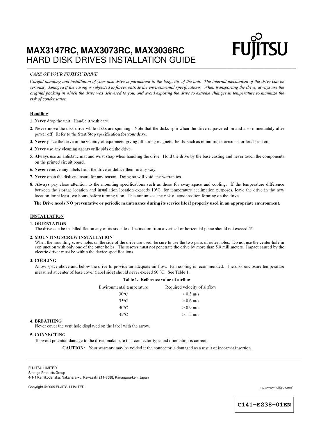 Fujitsu C141-E238-01EN specifications MAX3147RC, MAX3073RC, MAX3036RC, Hard Disk Drives Installation Guide 